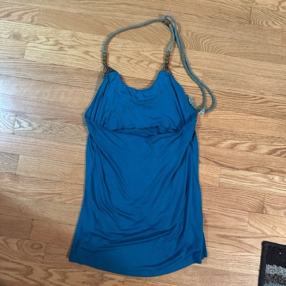 Y2K Teal tank top with brown beads from early 2000’s. - Picture 3 of 3